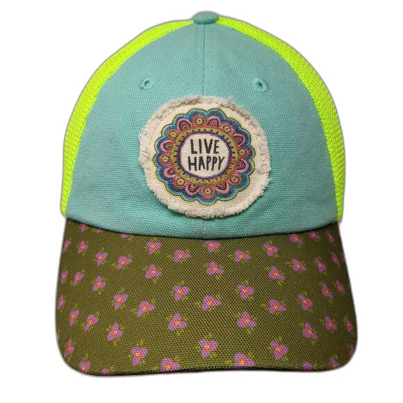 NATURAL LIFE Other - Natural Life Trucker Hat Blue Yellow One Size Live Happy Patch Floral Brim